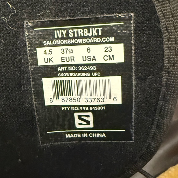 Salomon Ivy Str8jkt Black and Teal Snowboarding Boots size 6 - Picture 5 of 5